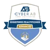 CMMC certification badge for Cyber AB Registered Practitioner Advanced with shield and lock icon.