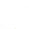White medical cross with a stylized person figure in the center on a black background with gold curved lines.