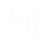 White male and female restroom symbols against a black background, simple gender icons.