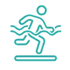 Line icon of a person running through waves symbolizing water crossing or an aquatic race.