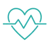 Teal heart icon with a pulse line representing health, fitness, or medical monitoring on a transparent background.f