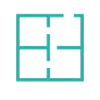 Simple turquoise blueprint icon showing a basic floor plan with four rooms and interior walls.