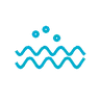 Pixelated blue Aquarius zodiac symbol with wavy lines and circles on black background.