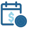 Blue calendar icon with a dollar sign and a plus symbol representing added financial dates or payments.