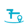 Blue pipe with a location pin icon on a black background representing plumbing or water services.