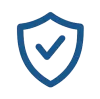 Blue shield outline with a checkmark symbol inside representing security and protection.