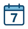 Blue calendar icon showing the date number 7 with a light blue top bar and dark blue border.