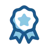 Blue award ribbon with star in the center symbolizing quality and achievement