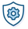 Shield icon with gear symbol inside representing secure settings or protection configuration.