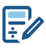 Blue icon of a paper document with text lines and a pencil representing writing or editing.
