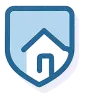 Shield emblem with a house outline inside, representing home protection or security.