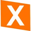 White letter X on an orange irregular quadrilateral background, symbolizing a logo mark.