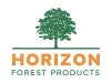 Green tree above orange Horizon and green Forest Products text logo on white background