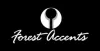Forest Accents logo with stylized tree icon above white cursive text on a black background.
