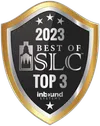 2023 Best of SLC Top 3 award shield with gold and silver border and inbound systems logo