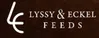 Lyssy & Eckel Feeds logo with stylized LE initials on a dark brown background
