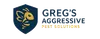 Logo for Greg's Aggressive Pest Solutions featuring a stylized yellow bee on a blue shield with text.