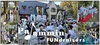 Outdoor and indoor scenes of a charity fashion show and fundraiser event with audience, runway, and socializing guests.