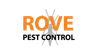 Rove Pest Control logo with an orange and black text and a gray insect silhouette in the background.