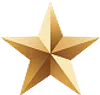 Shiny 3D gold five-pointed star with metallic gradient on transparent background