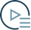 Blue play button icon with three horizontal lines inside a circular outline