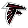 Atlanta Falcons logo featuring a stylized black and red falcon with sharp edges and gray outline.