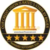 Gold and black emblem showing 5-star rating for credit union by Bauer Financial, awarded September 2026.