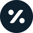 Black percentage symbol centered within a dark blue circular background