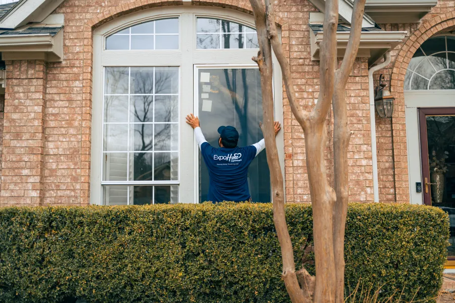 a person standing on a hedge