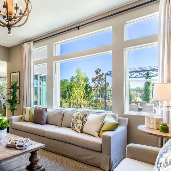 a living room with a large window