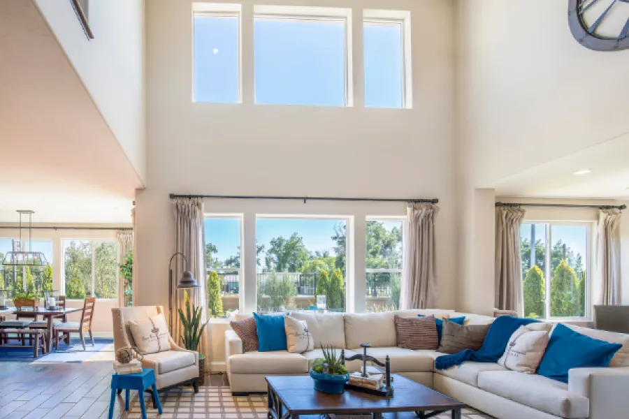 a living room with a large window