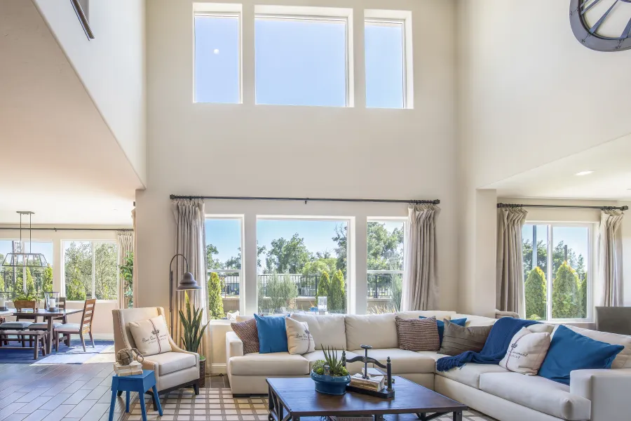 a living room with a large window