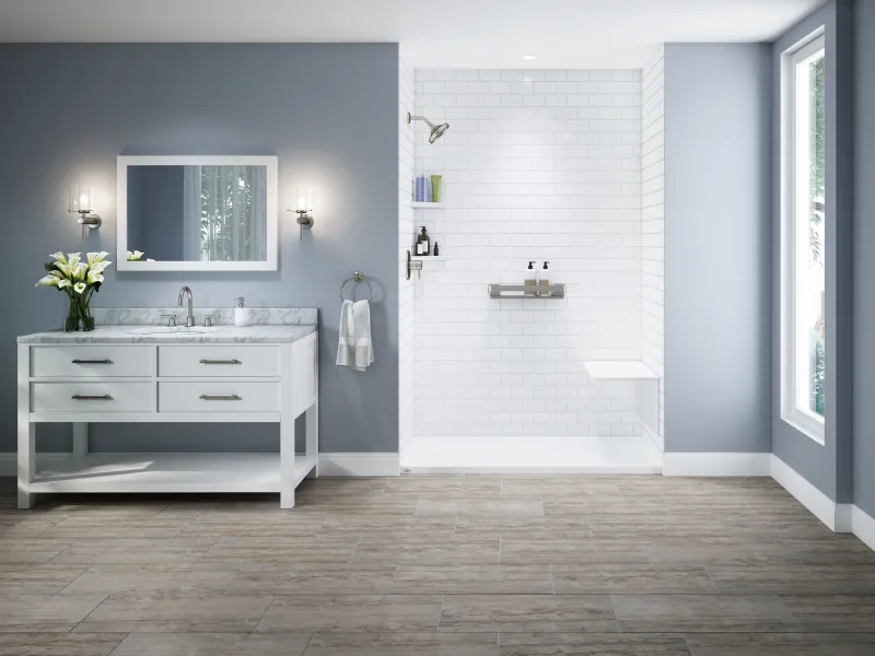 a new shower with a safety seat