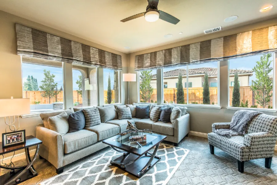 a living room with a large window