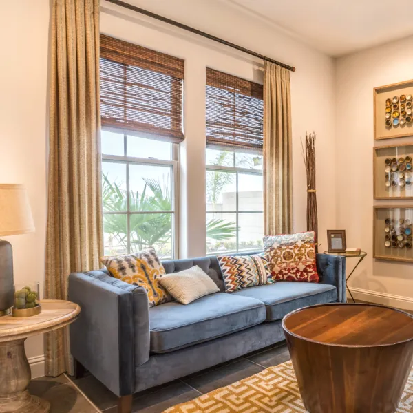a blue couch in a room