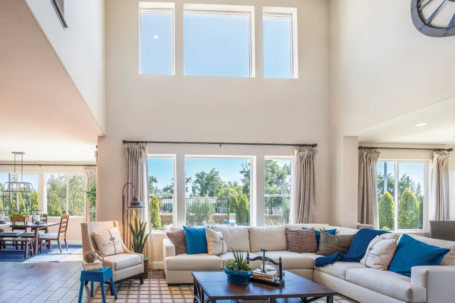 a living room with a large window