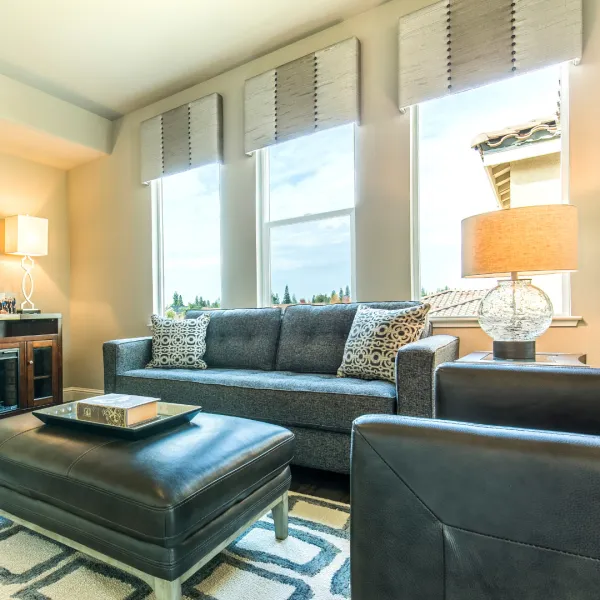 a living room with a couch and a coffee table