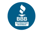 Better Business Bureau BBB Accredited Business logo with blue circle and white flame icon.