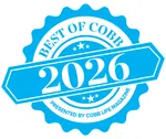 Blue badge seal with text Best of Cobb 2026 presented by Cobb Life Magazine