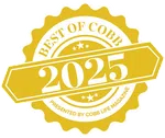 Gold badge with 'Best of Cobb 2025' text presented by Cobb Life Magazine on a white background