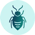 Stylized bug icon in a circular teal background representing pest control services.