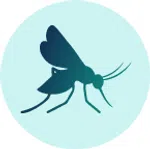 Stylized mosquito silhouette on a light teal background.