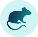 Stylized silhouette of a mouse against a light blue circular background.