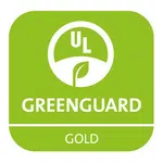 Green UL GREENGUARD Gold certification logo with white text and leaf icon on green rounded square.