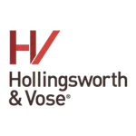 Logo of Hollingsworth & Vose with red HV symbol and company name in black text on white background