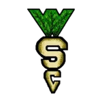 Logo featuring stylized letters V, S, and C with green leafy texture on V against black background