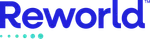 Reworld logo in blue font with a series of turquoise dots below the text on a white background.