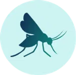 Blue silhouette of a mosquito inside a light blue circular background symbolizing insect control.