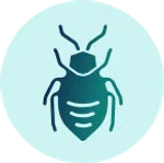 Blue bug icon with antennae and segmented body inside a light blue circular background.