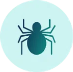 Stylized spider icon with eight legs in gradient blue on a light blue circular background